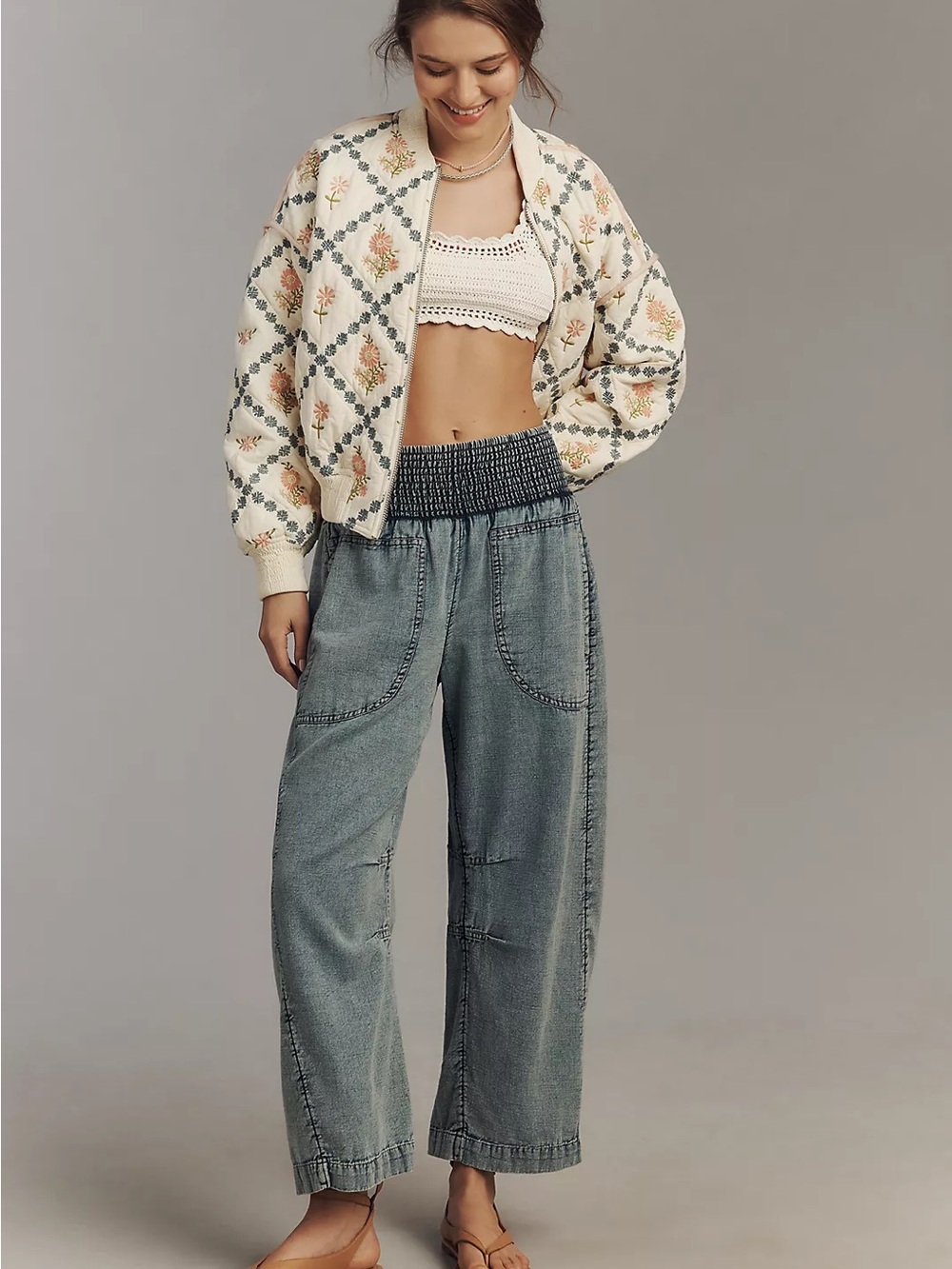 NWT Pilcro Reese Smocked Pull On Barrel Jeans in Cotton from Anthropologie